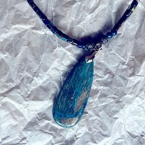 Handmade genuine stone necklace and beaded earrings